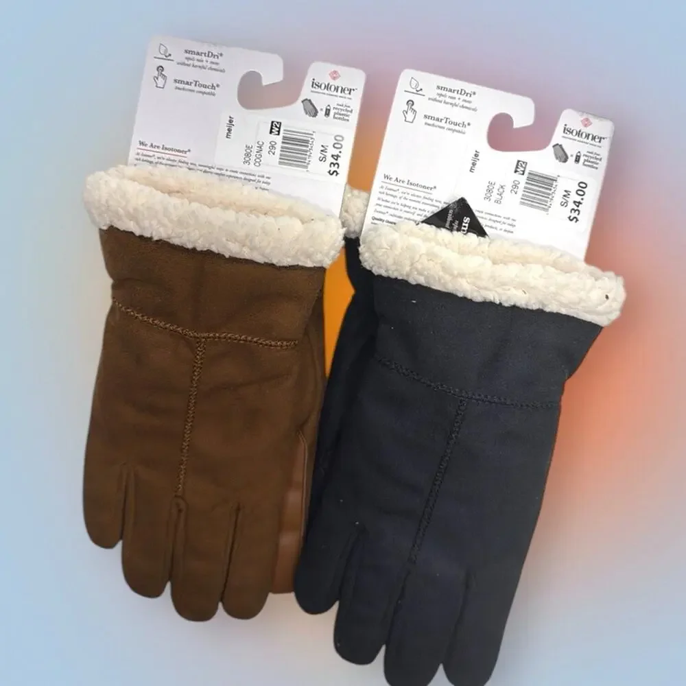 (2) ISOTONER Women’s S/M Brown and Black Faux Suede Gloves